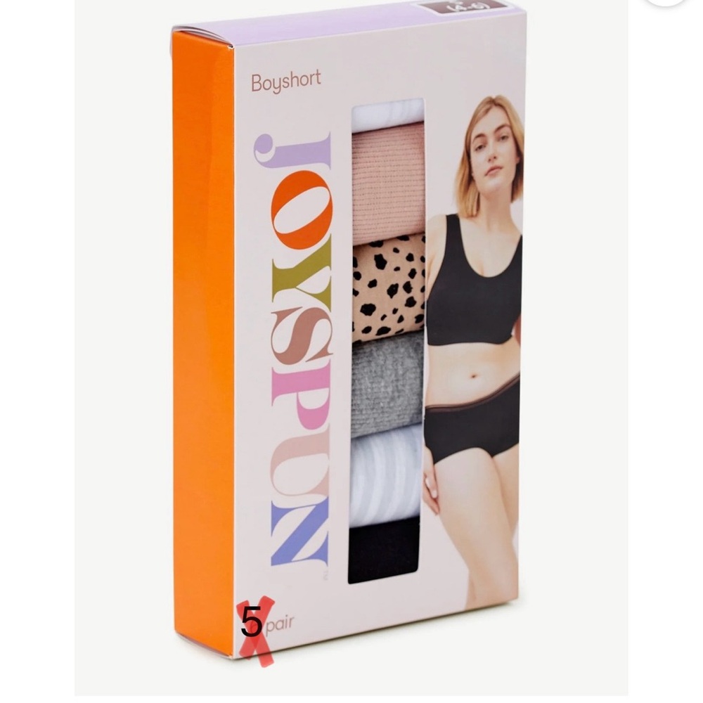 Joyspun Women's Cotton Boyshort Panties 5 Pack Sz M
